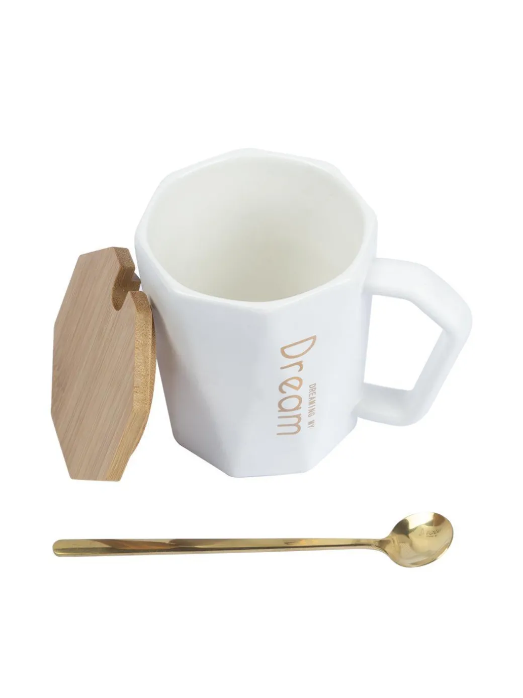 DREAMING MY Dream' Coffee Mug With Wooden Lid - White, 320 Ml