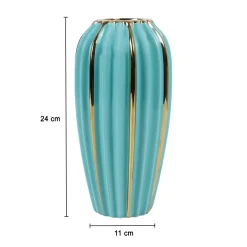 Emrald Ceramic Vase - Ribbed Design, Flower Holder