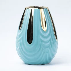 Emrald Ceramic Vase - Ribbed Design, Flower Holder