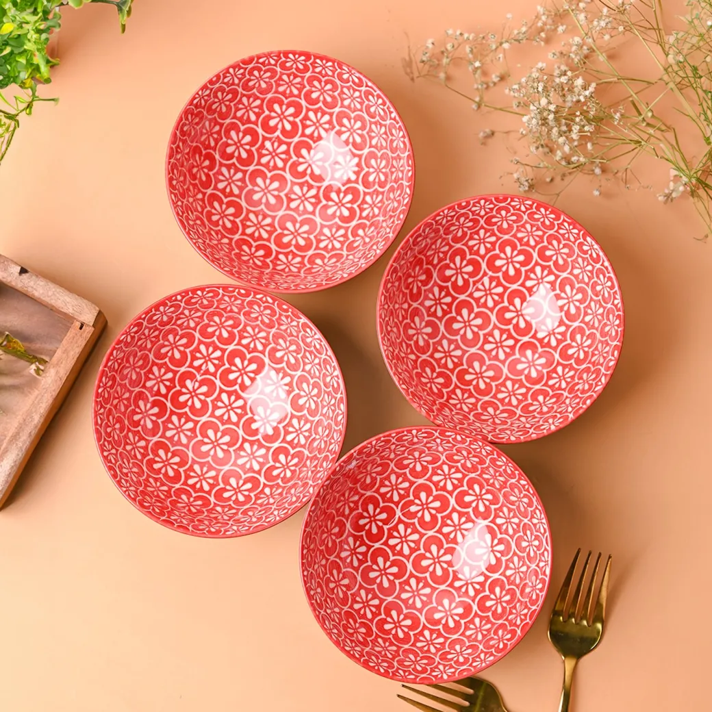 Floral Bowl Set Of 4 (280Ml)