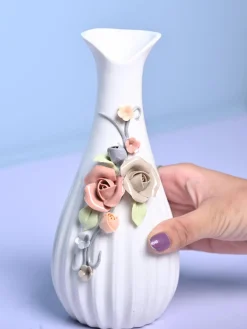 Floral Delight - White Asymmetrical Vase