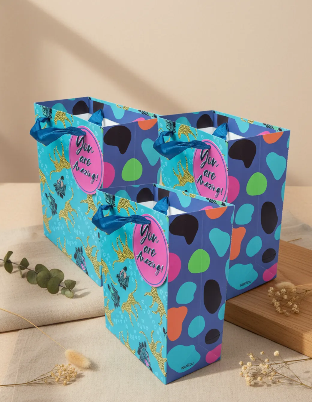 Gift Bag, Cheetah, Paper Bag, Small, Multicolor, Paper, Set of 3