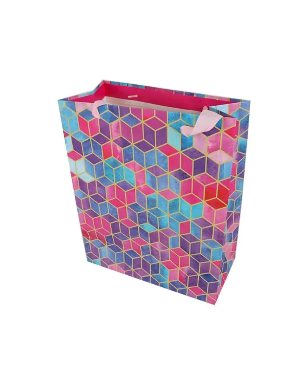 Gift Bag, 3D Tile Print, Small, Paper Bag, Multicolor, Paper, Set of 3
