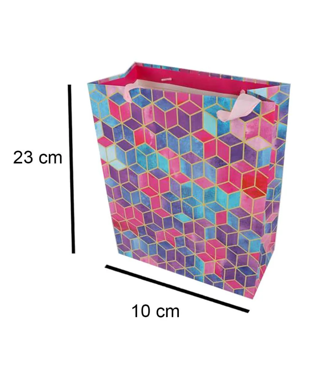 Gift Bag, 3D Tile Print, Small, Paper Bag, Multicolor, Paper, Set of 3