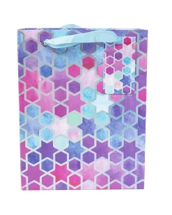 Gift Bag, Stars & Circles Print, Medium, Paper Bag, Multicolor, Paper, Set of 3