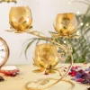 Gold 3In1 Glass Flower Tea Light Candle Holder