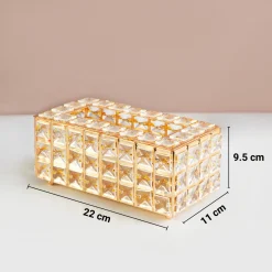 Golden Crystal Glass Tissue Box - Rectangle Shape