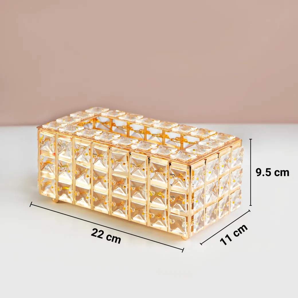 Golden Crystal Glass Tissue Box - Rectangle Shape