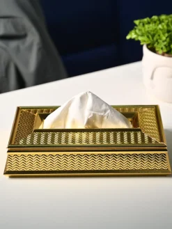Golden Elegance Tissue Box - Rectangle Shape