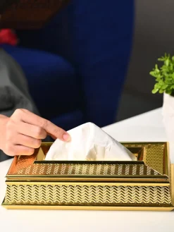 Golden Elegance Tissue Box - Rectangle Shape