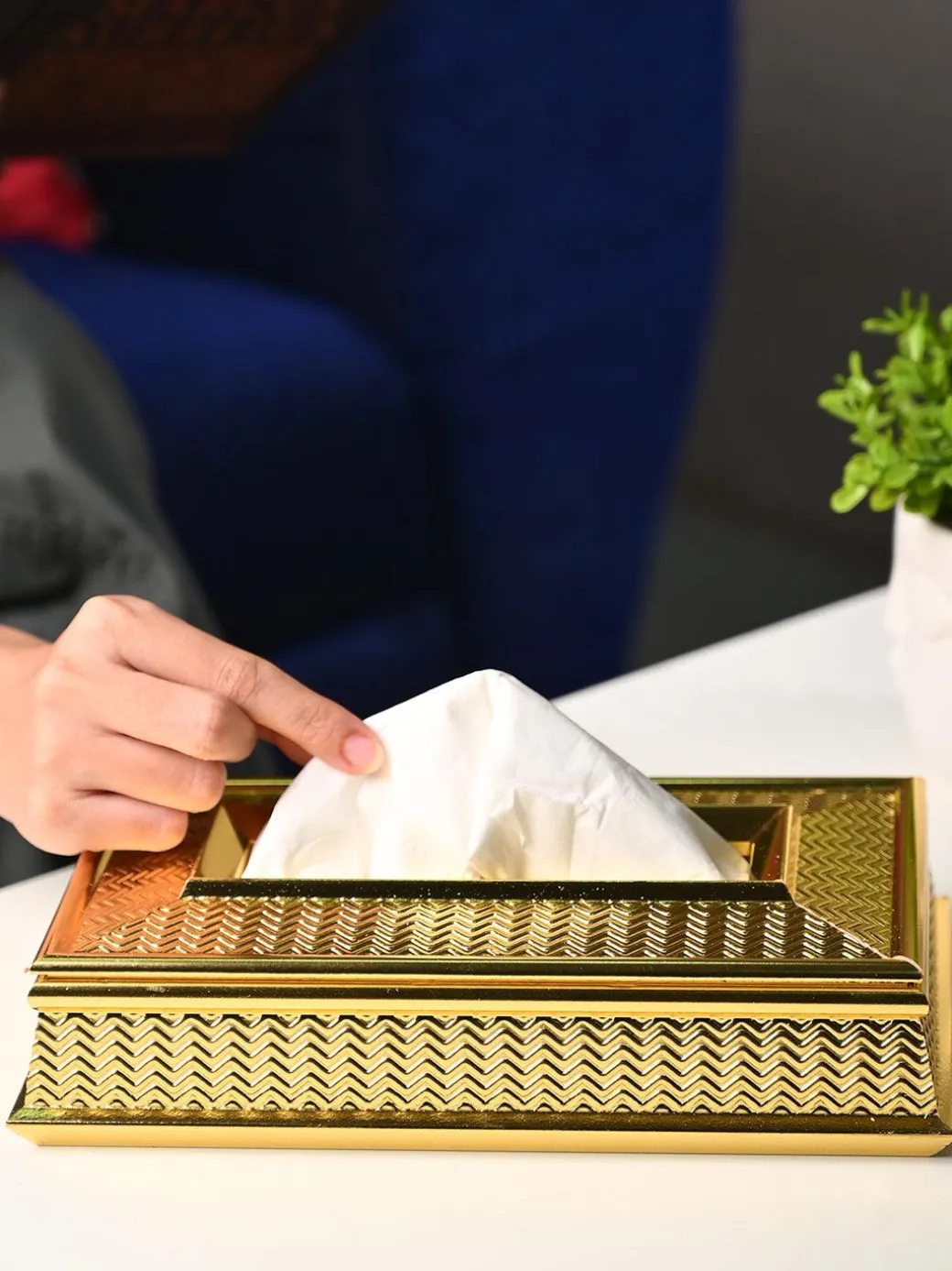 Golden Elegance Tissue Box - Rectangle Shape