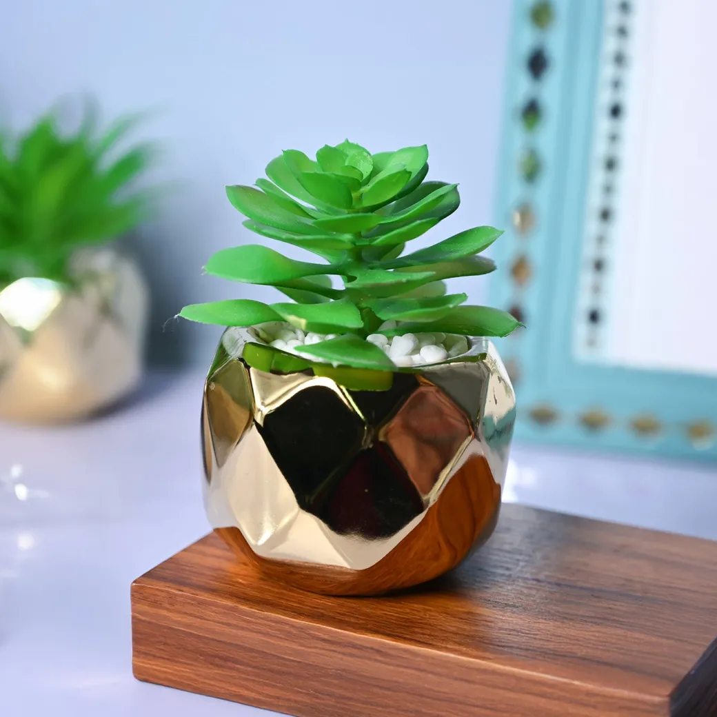 Golden Lattice - Artificial Plant in Ceramic Pot