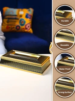 Golden Luxe Tissue Box - Rectangle Shape