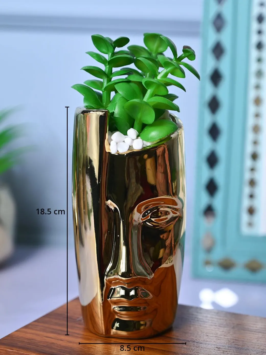 Golden Serenity - Face Design Artificial Plant with Pot