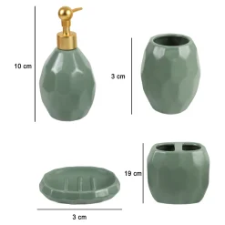 Green Ceramic Bathroom Set Of 4 - Stone Finish, Bath Accessories