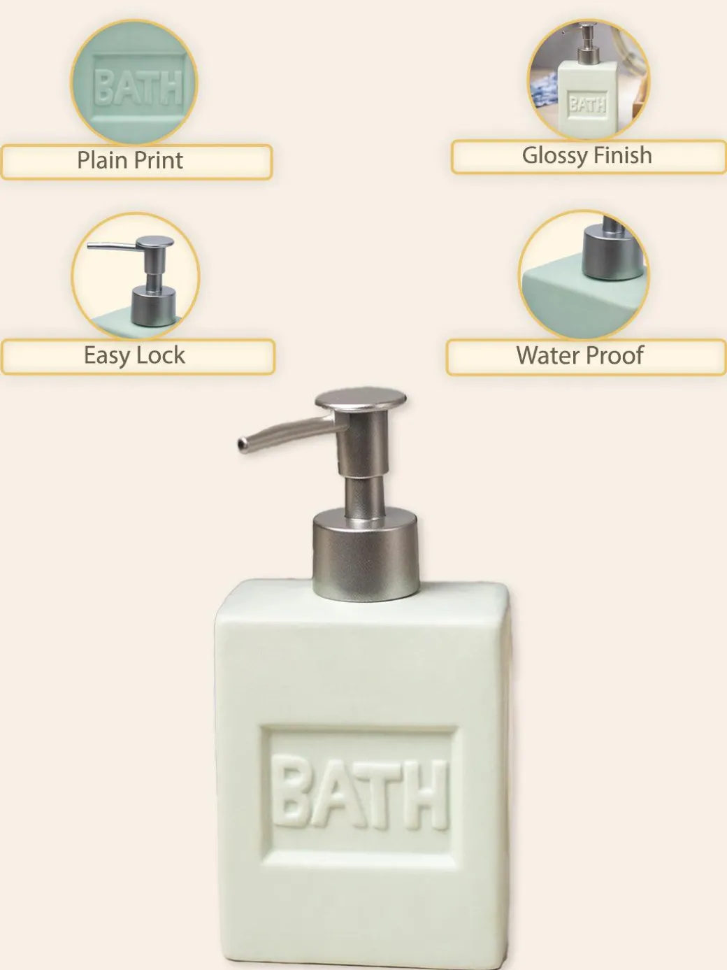 Green Ceramic Liquid Soap Dispenser - Plain, Bath Accessories