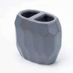 Grey Ceramic Bathroom Set Of 4 - Hexagonal Pattern, Bath Accessories