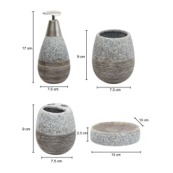 Grey Ceramic Pear Shaped Bathroom Set - Matte, Stone Finish