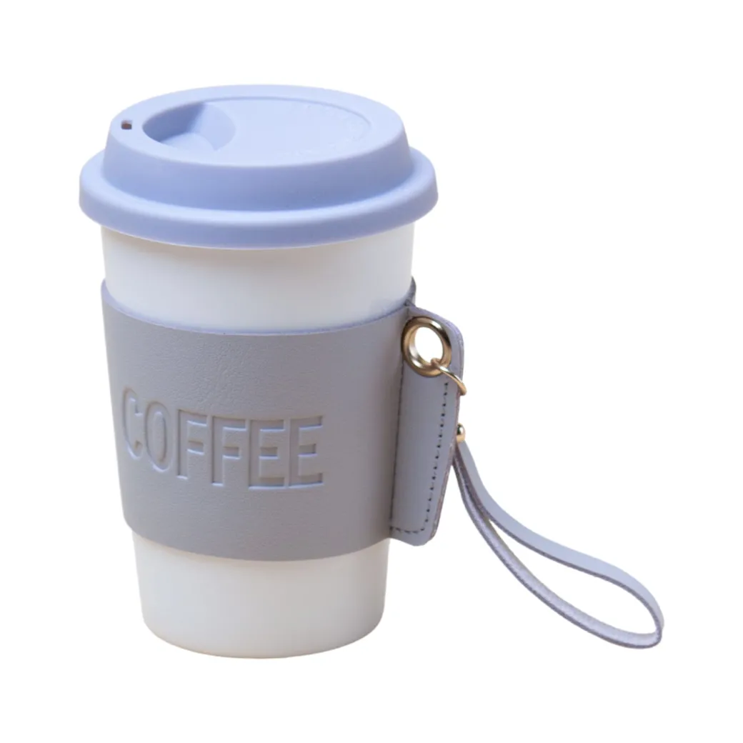 Grey Ceramic Sipper - Leather Grip, 350 Ml