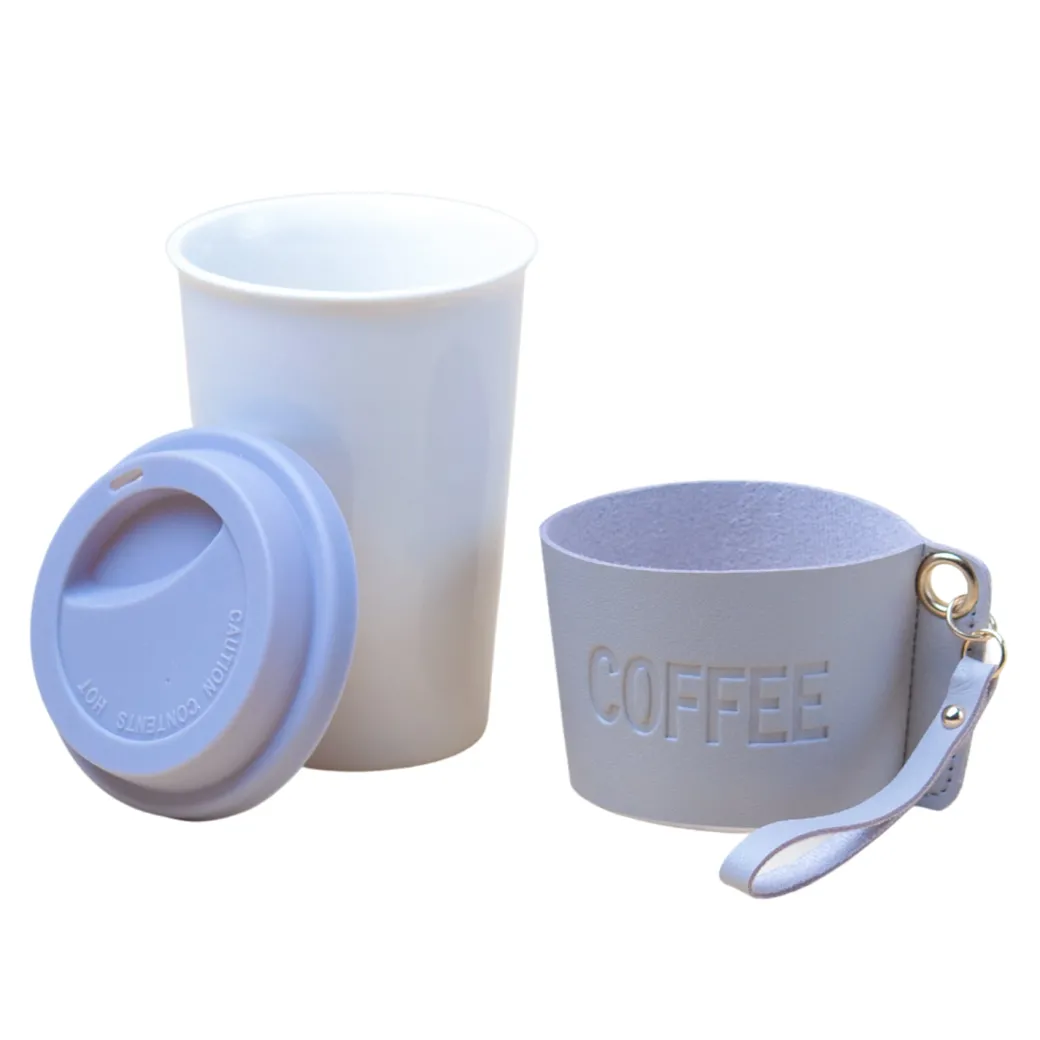 Grey Ceramic Sipper - Leather Grip, 350 Ml