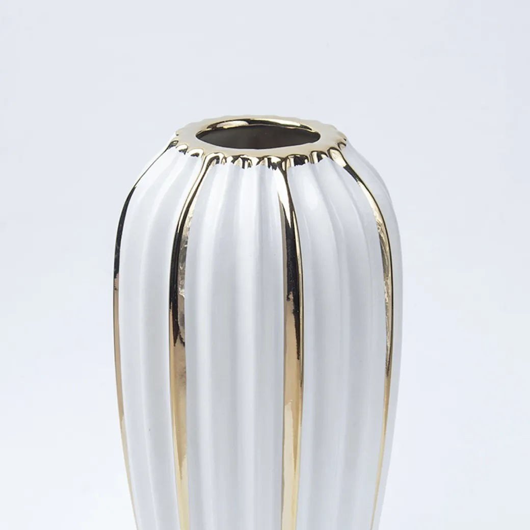 Grey Ceramic Vase - Ribbed Design, Flower Holder