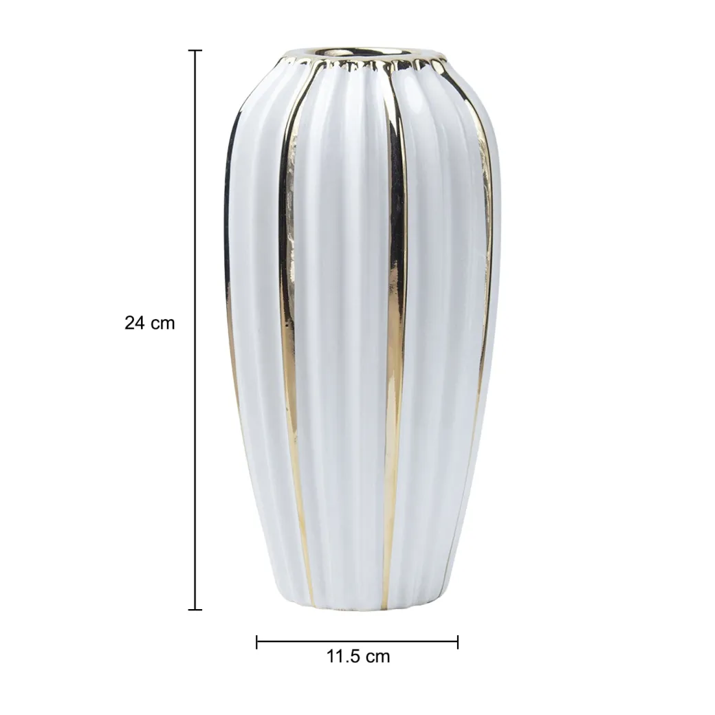 Grey Ceramic Vase - Ribbed Design, Flower Holder