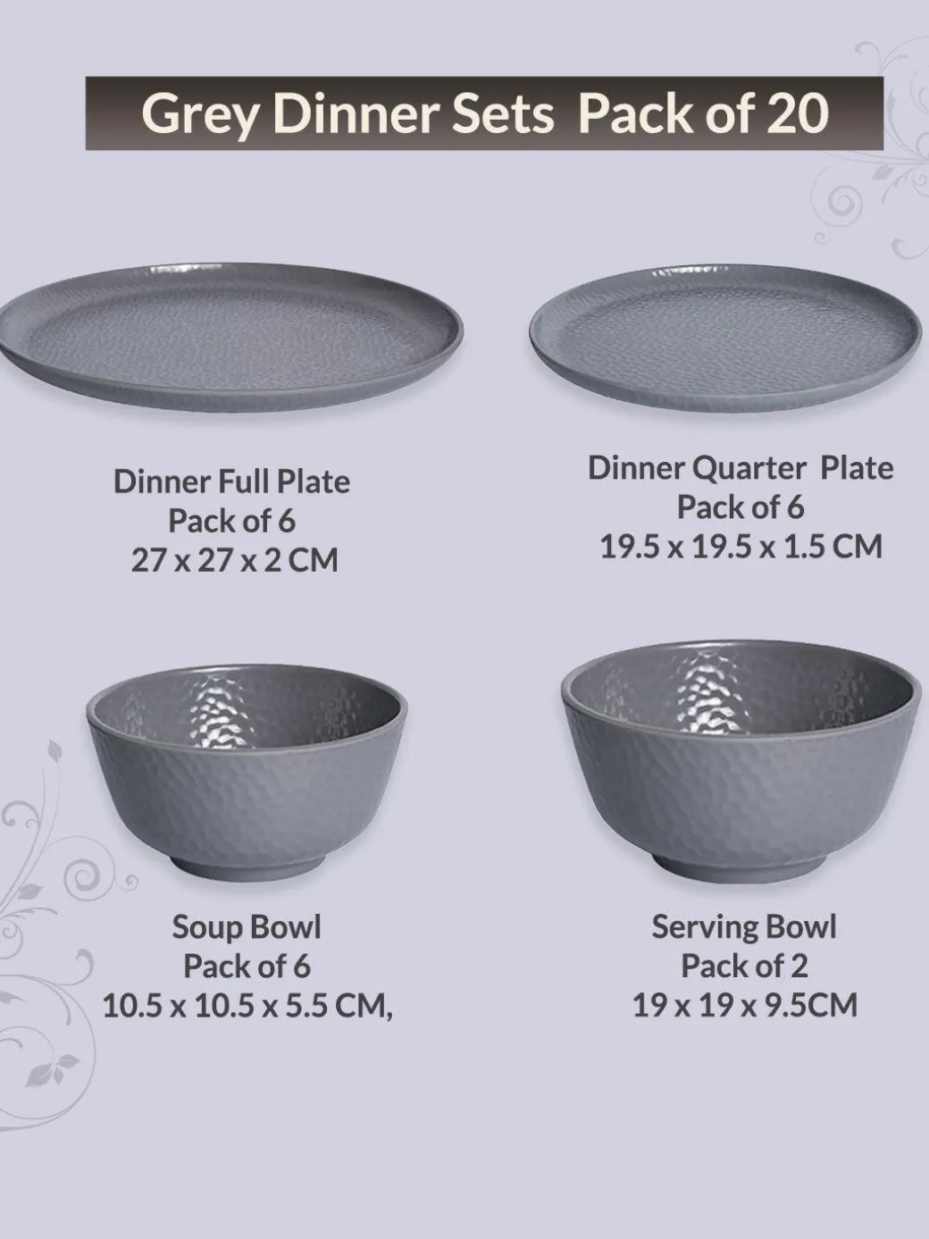 Grey Dinner Sets - 20 Pcs
