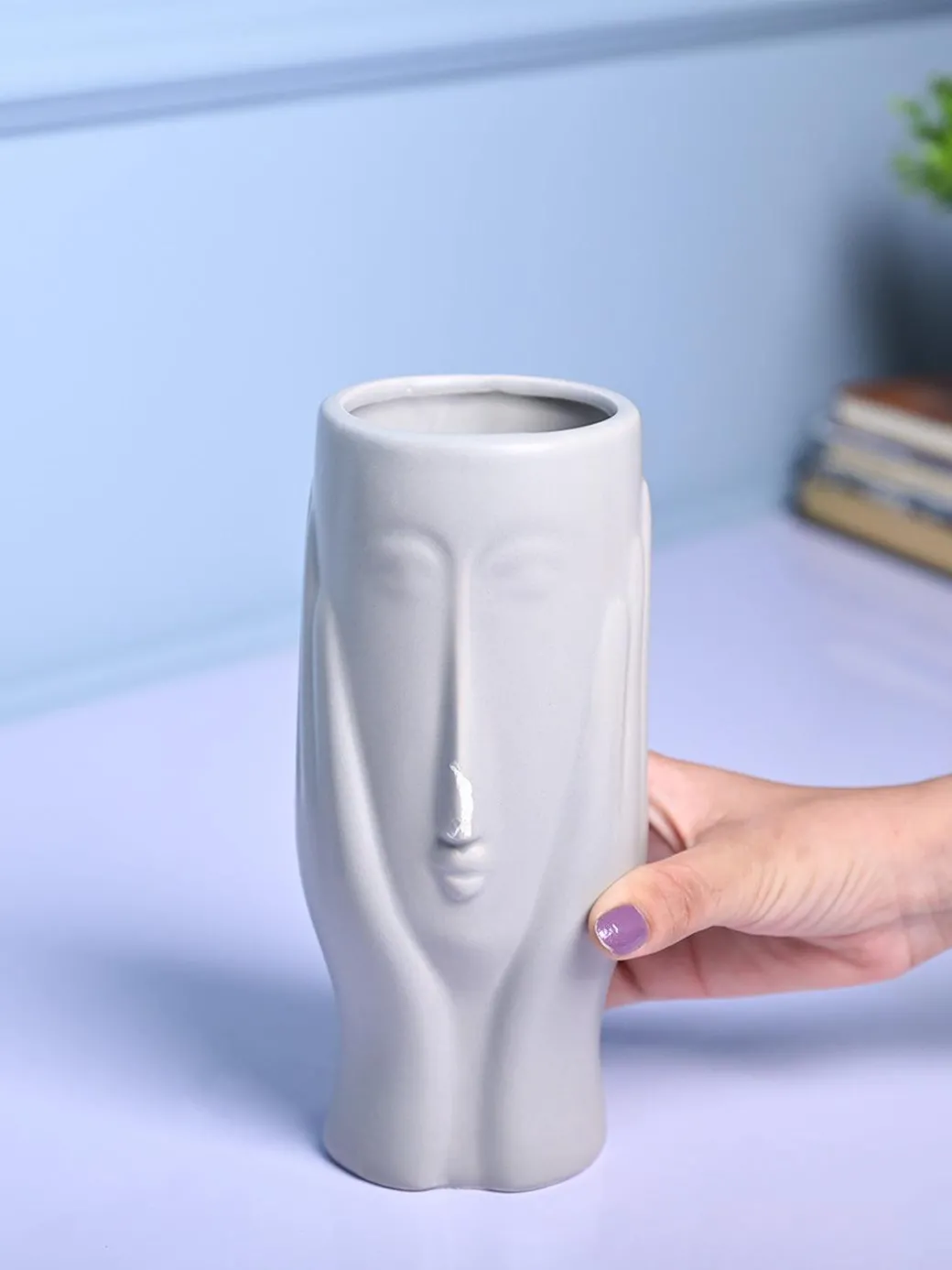 Grey Face Design Ceramic Vase