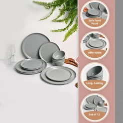 Grey Hammered Melamine Dinner Set – 12 Pcs