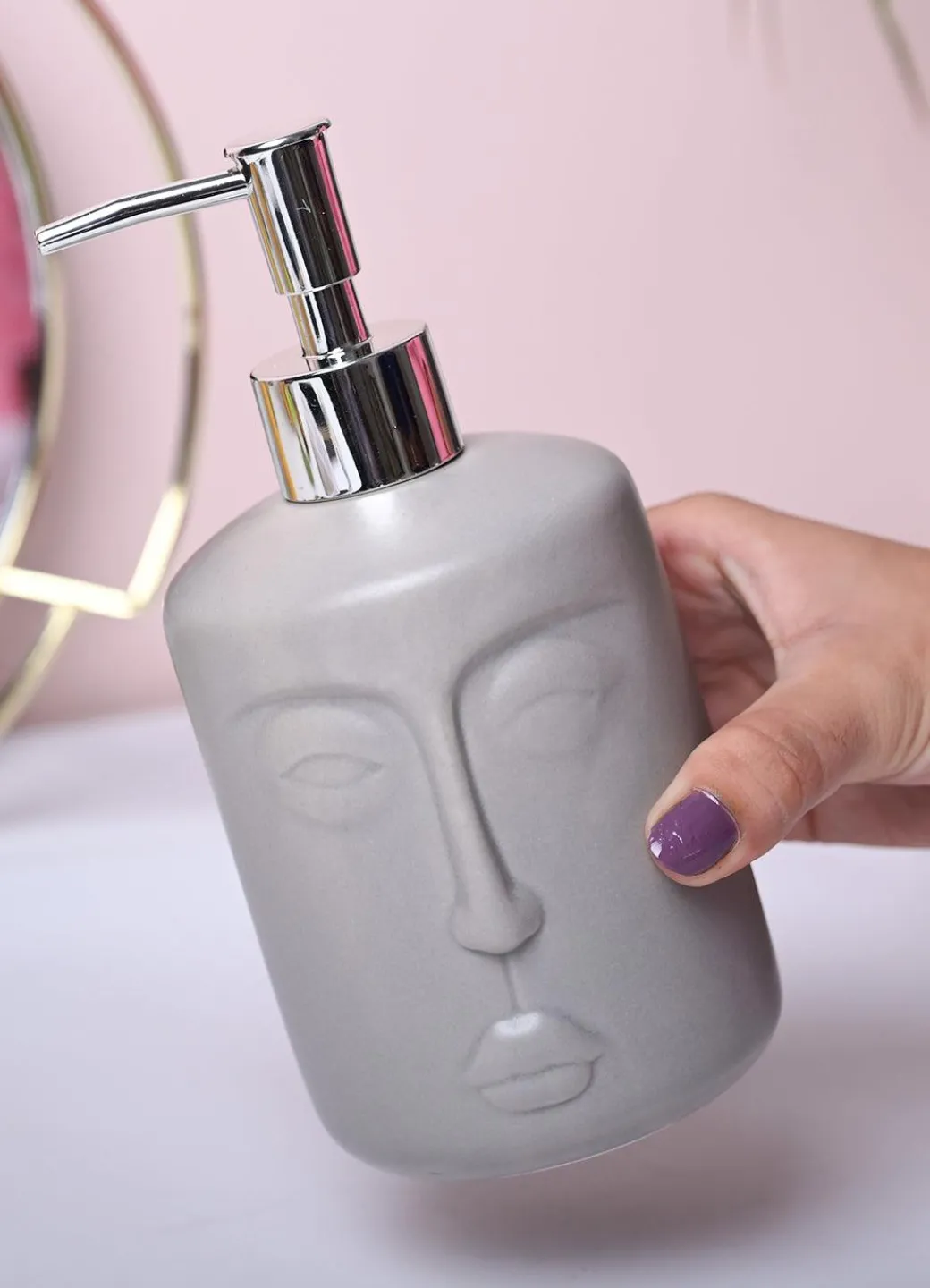 Grey Matte Face Soap Dispenser - Cylindrical Shape