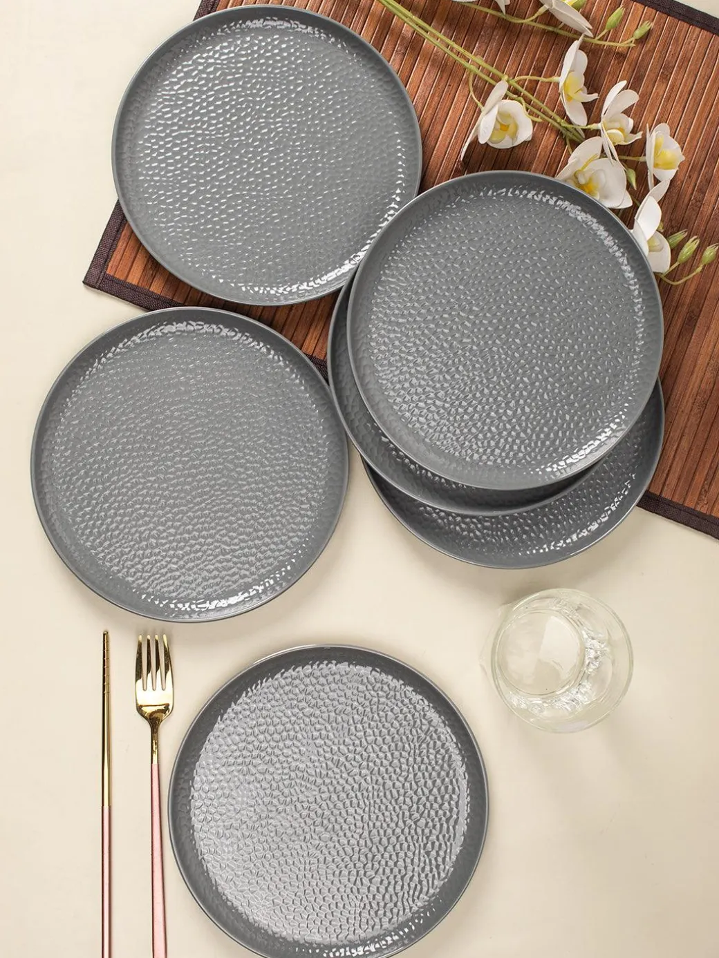Grey Melamine Round Quarter Plate – Set of 6
