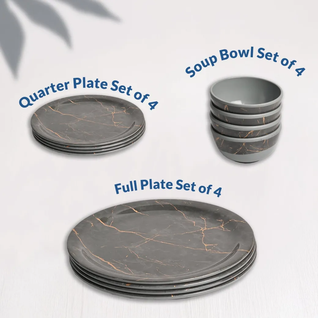 Grey Static Melamine Dinner Set – 12 Pcs