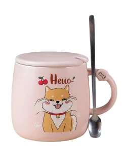 'HELLO' Coffee Mug With Lid - Pink, Cat, 420 Ml
