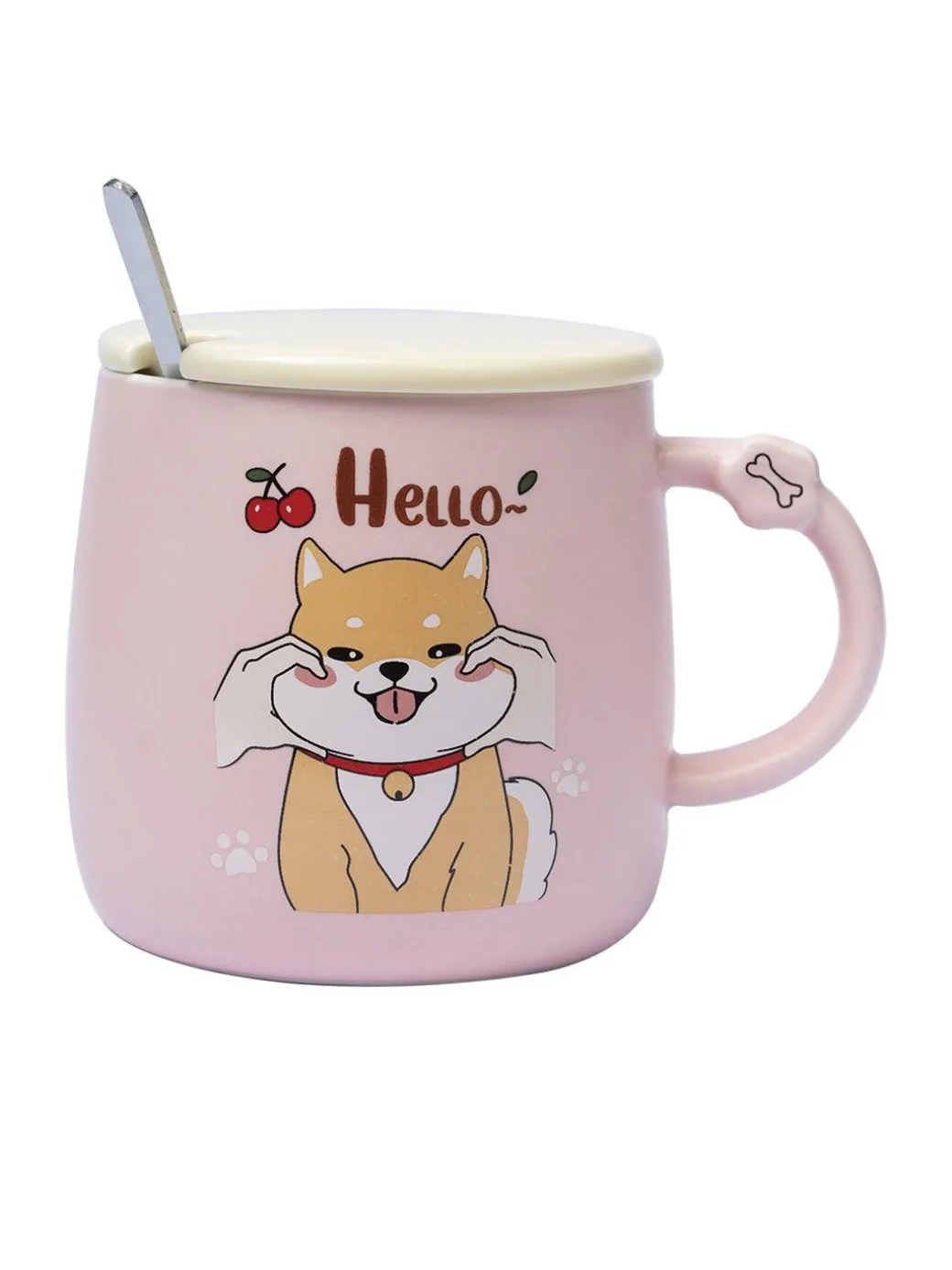 'HELLO' Coffee Mug With Lid - Pink, Cat, 420 Ml