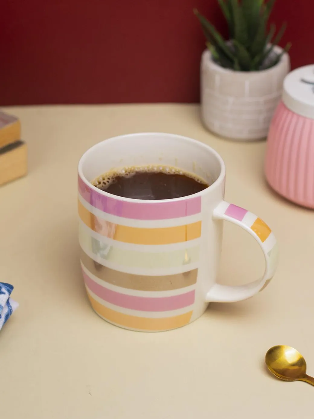 Horizontal Stripes Ceramic Coffee Mug - 350mL, Multi