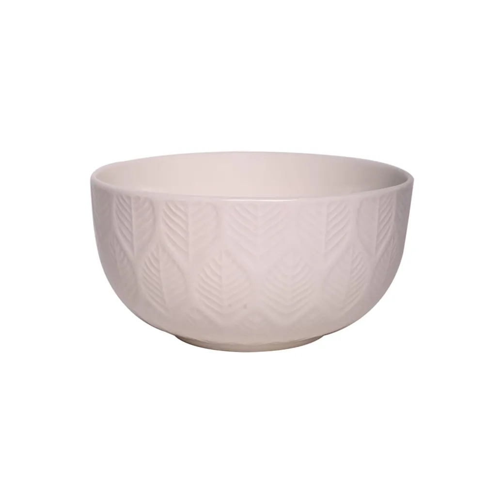 Ivory Ceramic Bowl - 580Ml, Leaf Pattern