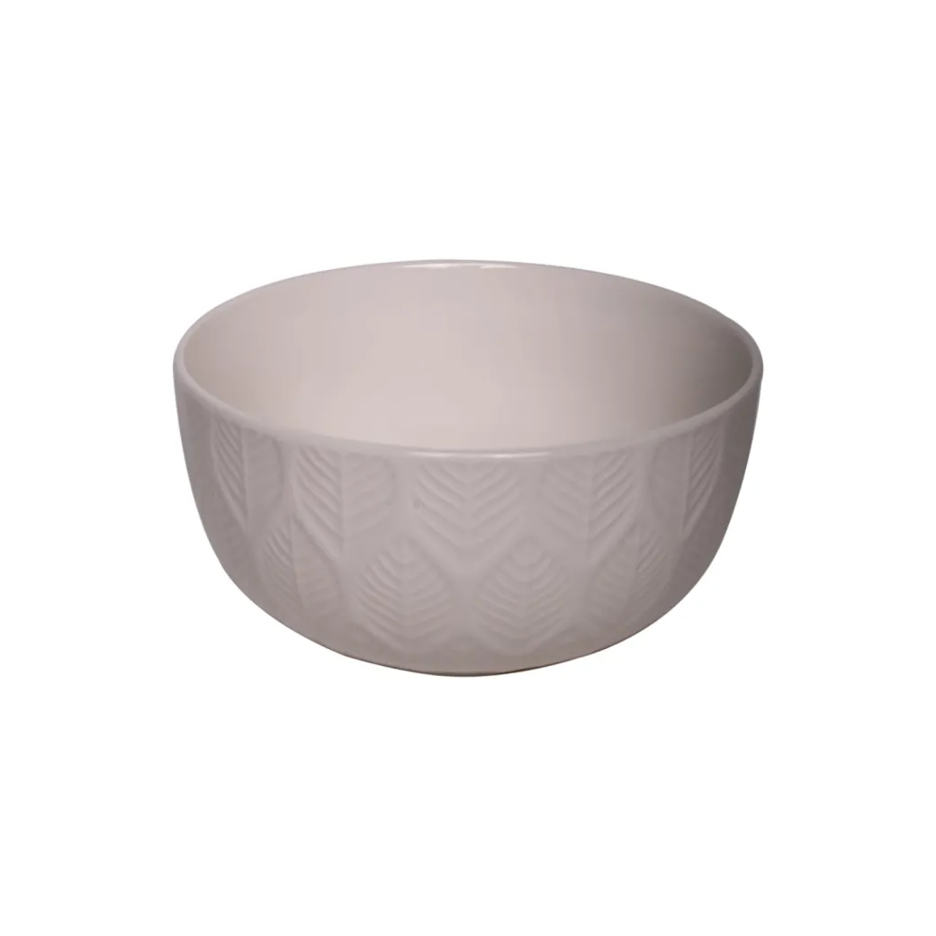 Ivory Ceramic Bowl - 580Ml, Leaf Pattern