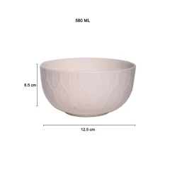 Ivory Ceramic Bowl - 580Ml, Leaf Pattern