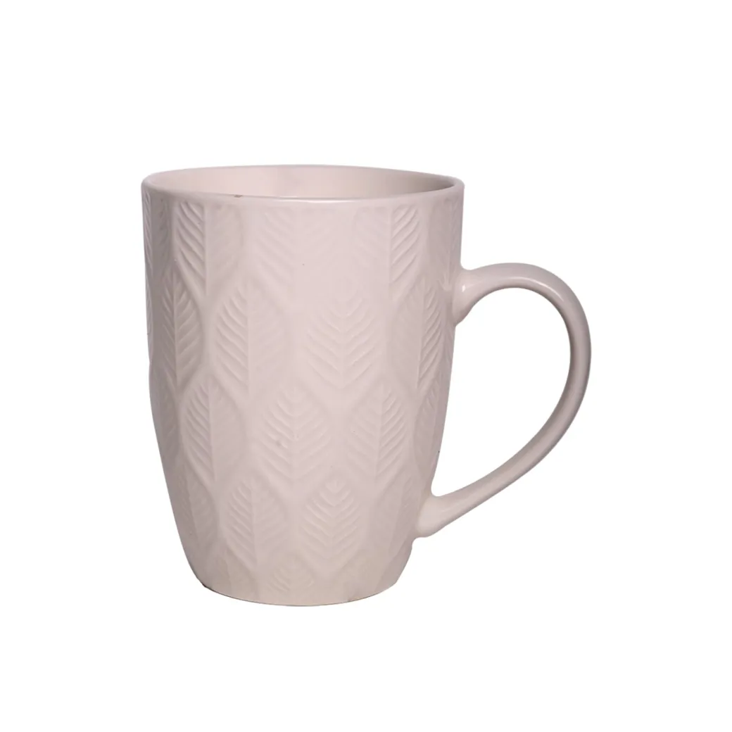 Ivory Ceramic Mug - 360Ml, Leaf Pattern