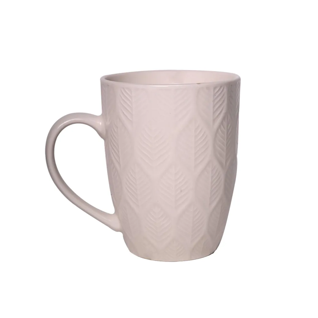 Ivory Ceramic Mug - 360Ml, Leaf Pattern