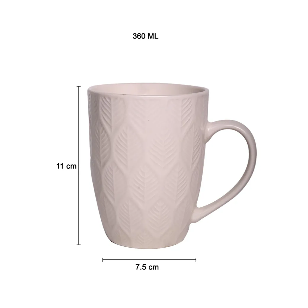 Ivory Ceramic Mug - 360Ml, Leaf Pattern