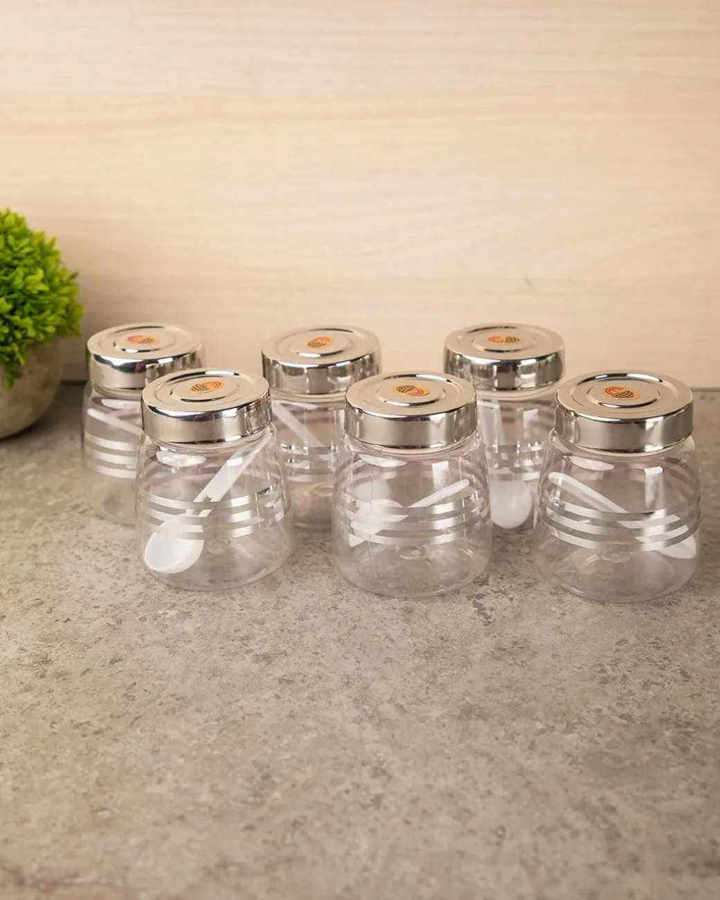 Jars, Transparent & Silver, Plastic, Set of 6, 200 mL