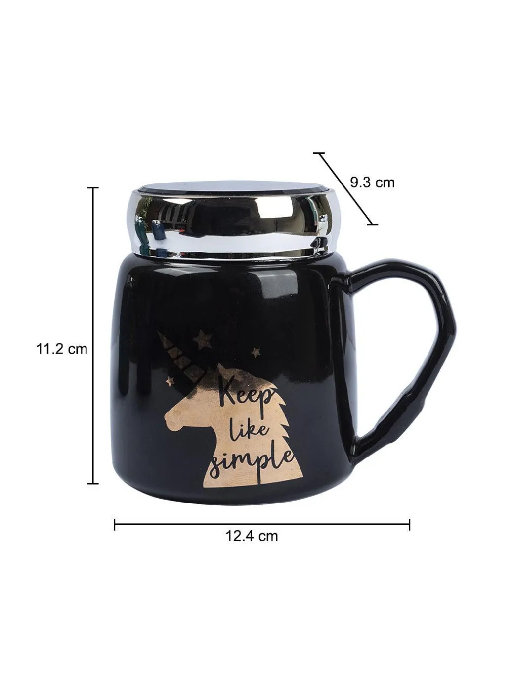 'Keep Like Simple' Coffee Mug With Lid - Black, 360Ml