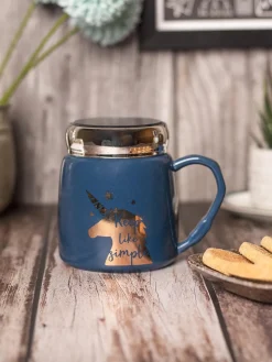 Keep Like Simple' Coffee Mug With Lid - Blue, 360Ml