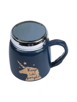 Keep Like Simple' Coffee Mug With Lid - Blue, 360Ml