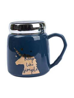 Keep Like Simple' Coffee Mug With Lid - Blue, 360Ml