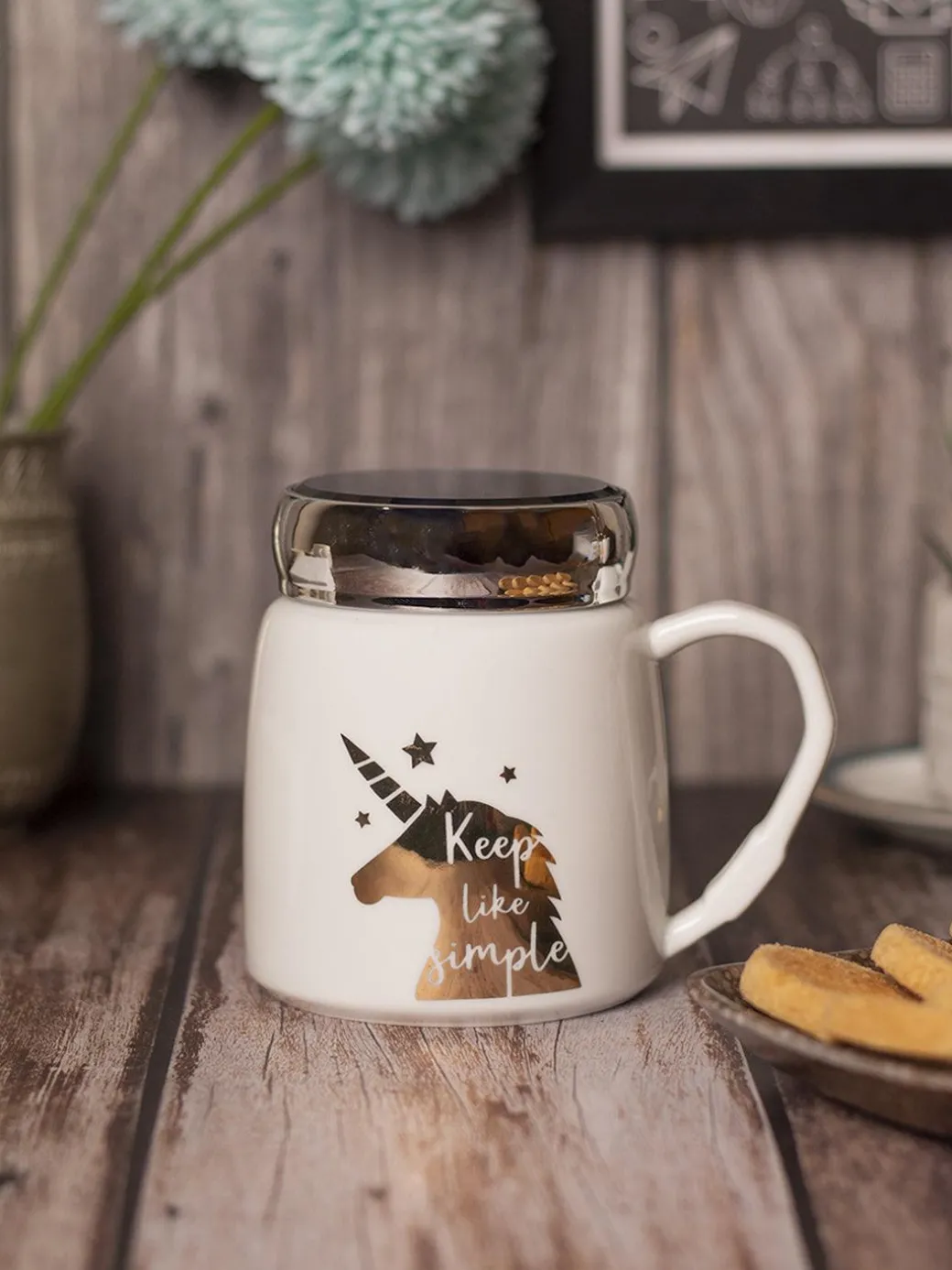 Keep Like Simple' Coffee Mug With Lid - White, 360Ml