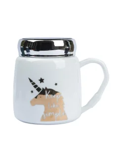Keep Like Simple' Coffee Mug With Lid - White, 360Ml
