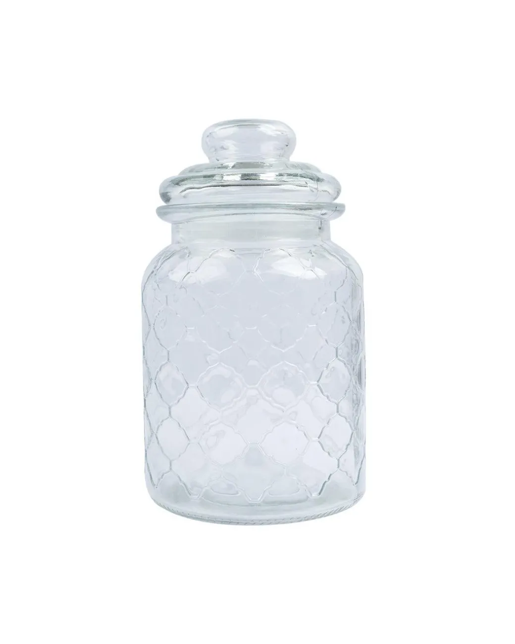 Kitchen Jar with Lid, Transparent (Grid Pattern), Glass, 600 mL