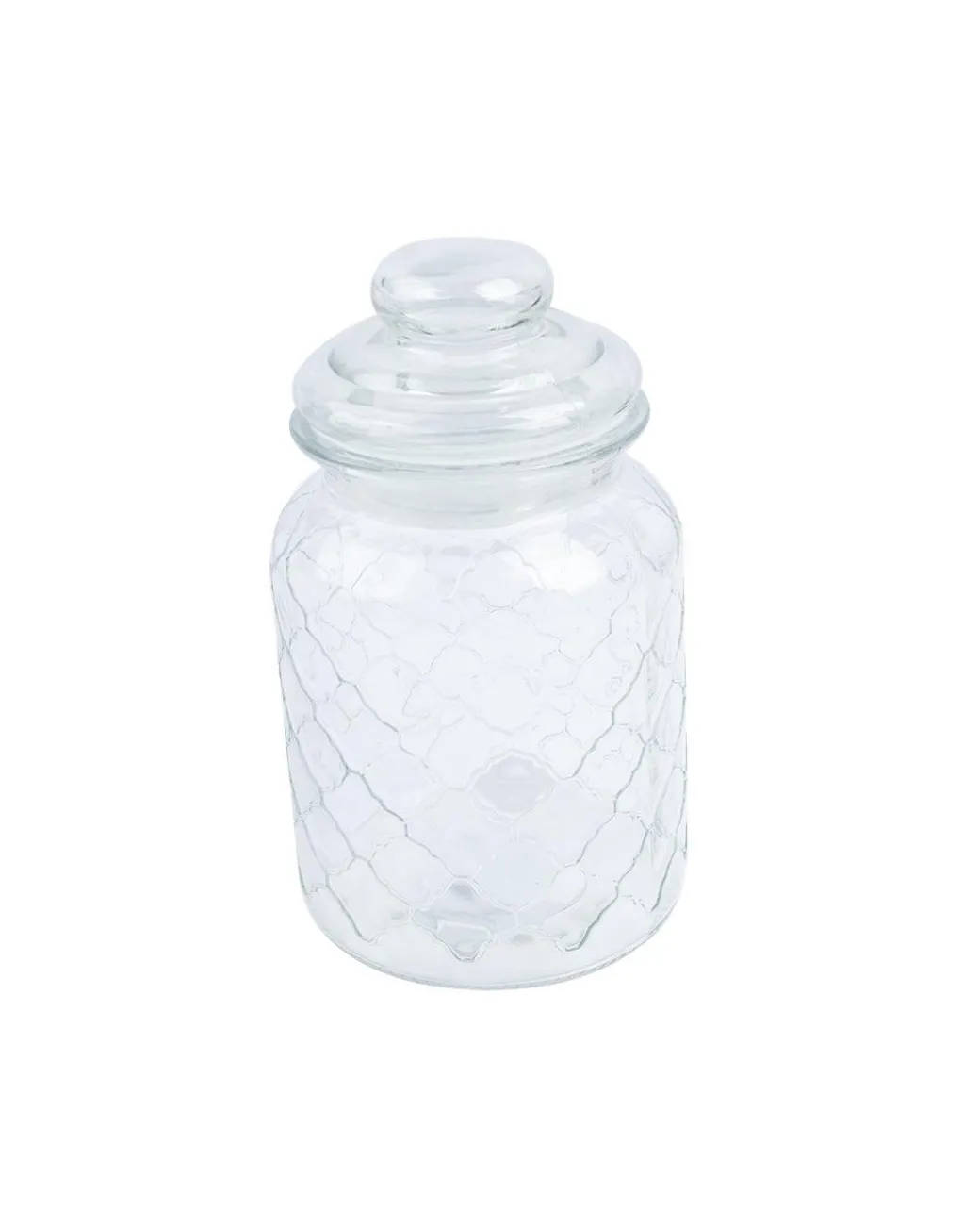 Kitchen Jar with Lid, Transparent (Grid Pattern), Glass, 600 mL